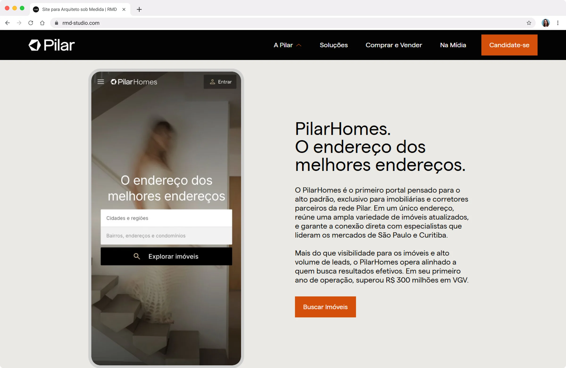 Sitio de Pilar: portal PilarHomes en versión de escritorio y móvil