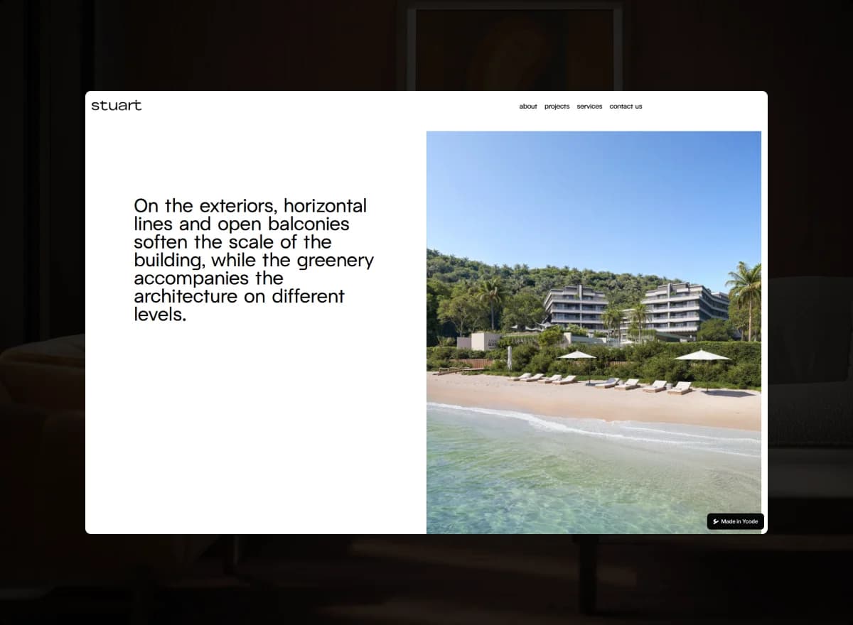 Site de escritório de arquitetura com a fotografia de uma obra em destaque