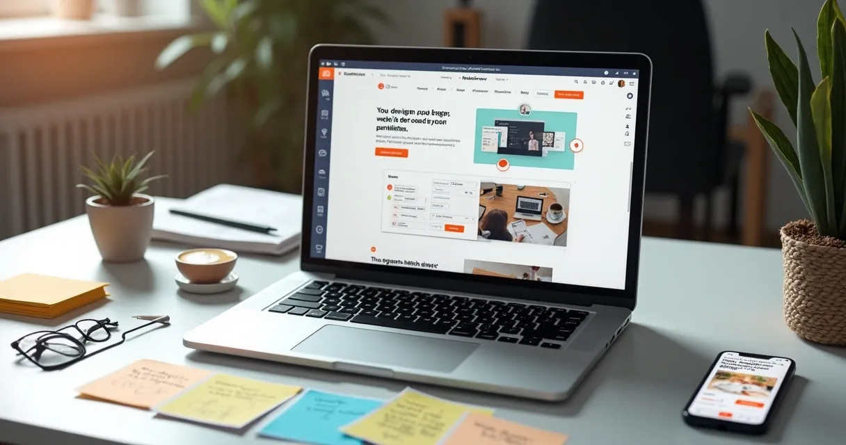 Painel visual do Webflow apresentando edição em tempo real de um site corporativo